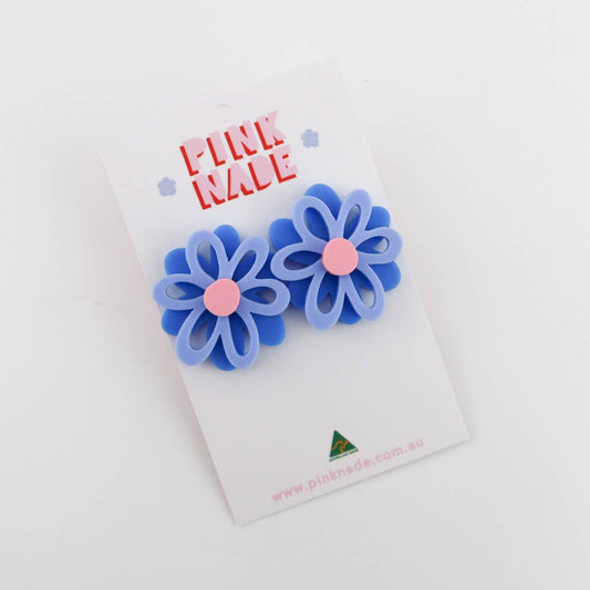 Pink Nade - Dahlia Flower Statement Stud: Blue