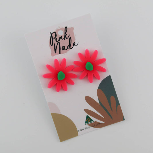 Pink Nade - 'Remi' Statement Studs: HotPink/Green / Pierced