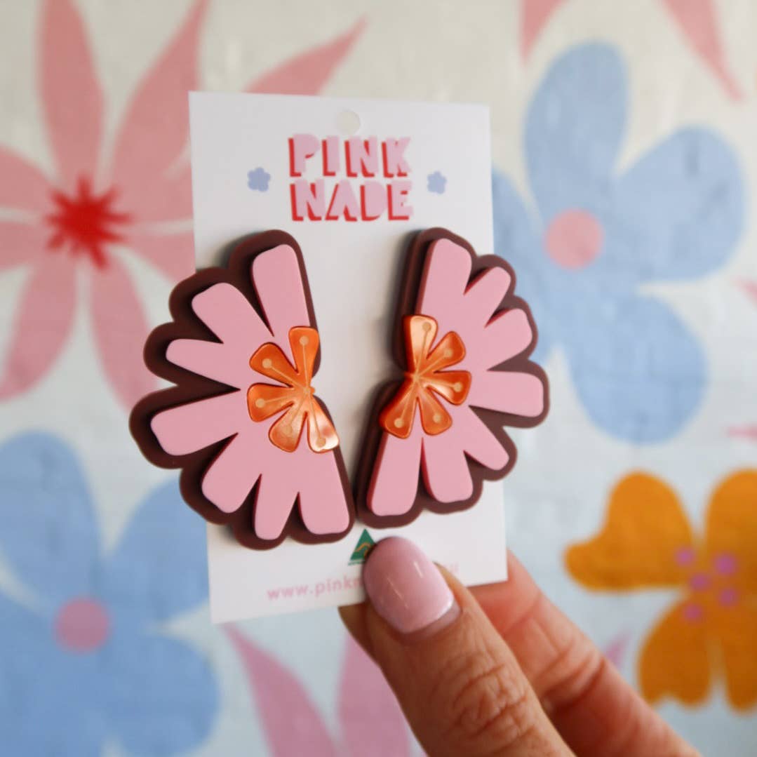 Pink Nade - Blossom Floral Dangle Earrings: Pierced