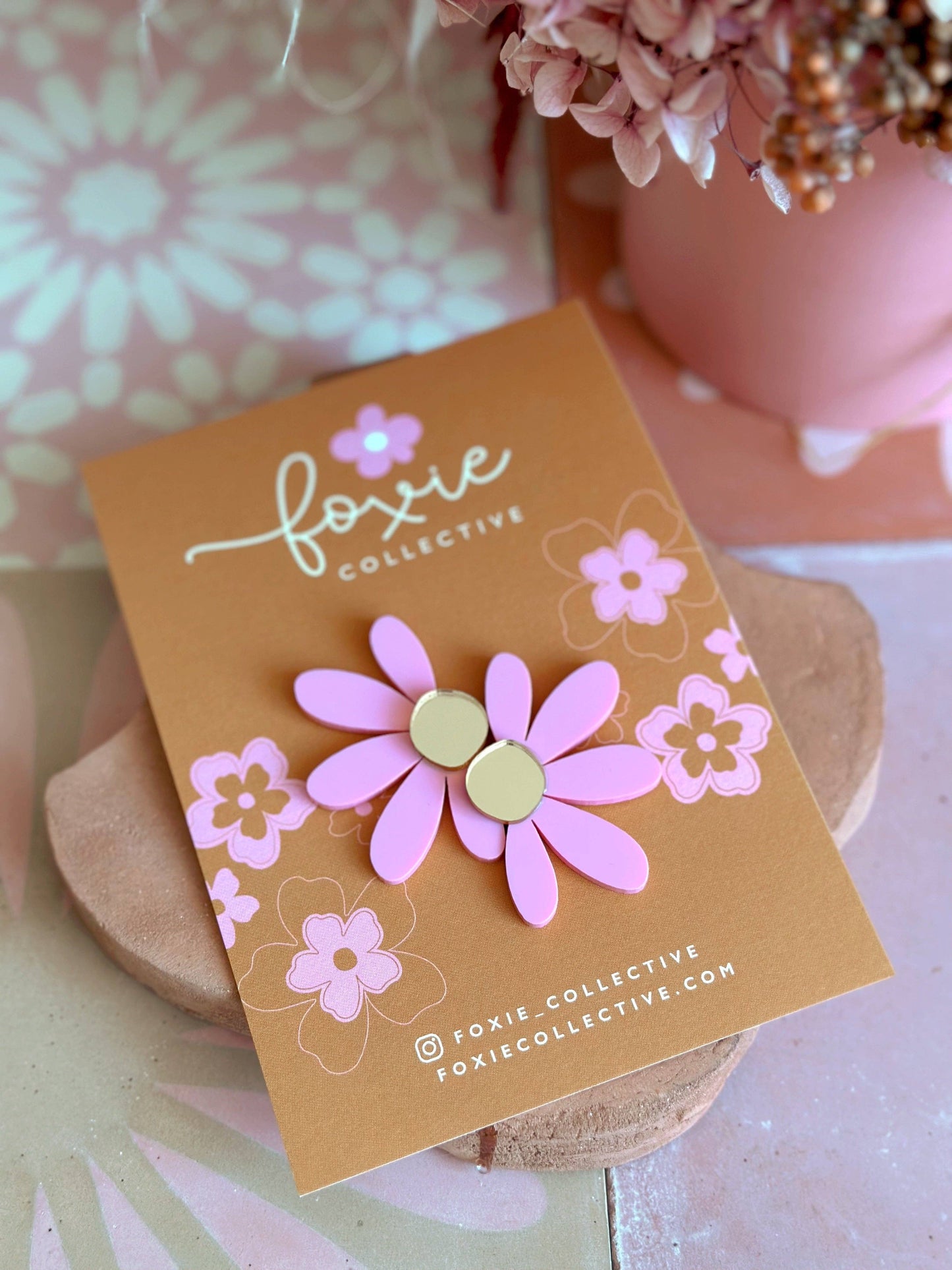 Foxie Collective - Jumbo Daisy Stud Earrings | Candy Pink + Gold |