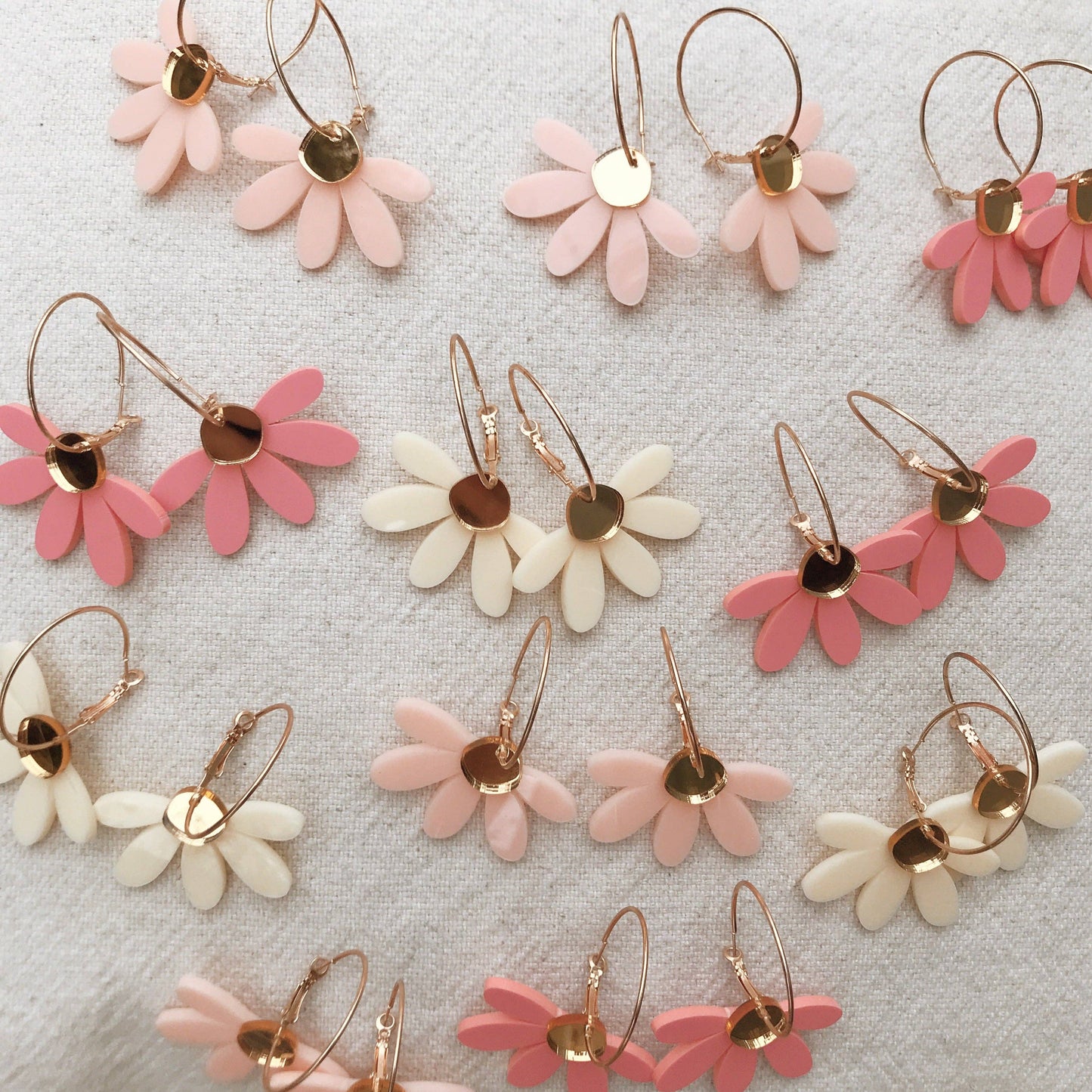 Jumbo Daisy Hoop Earrings | Pale Pink + Gold |
