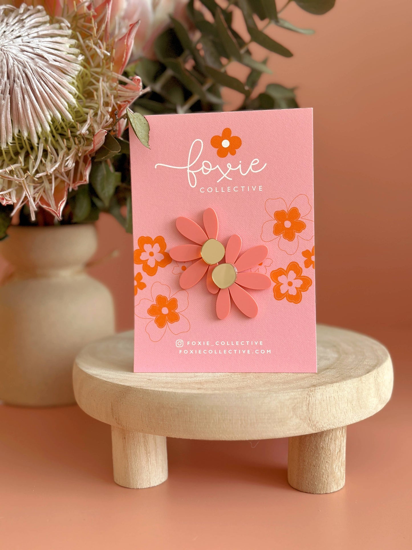Foxie Collective - Jumbo Daisy Stud Earrings | Pastel Raspberry + Gold |