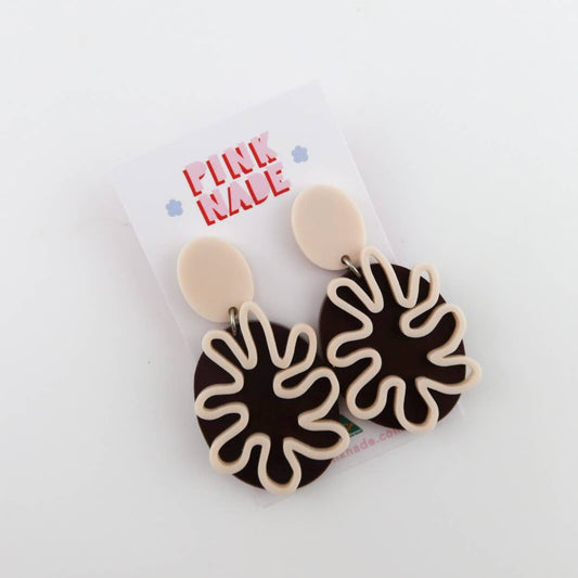 Pink Nade - The 'Nimzy' Chocolate & Stone Squiggle Dangle: Pierced