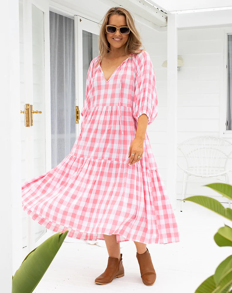 Amber Dress - Gingham Pink