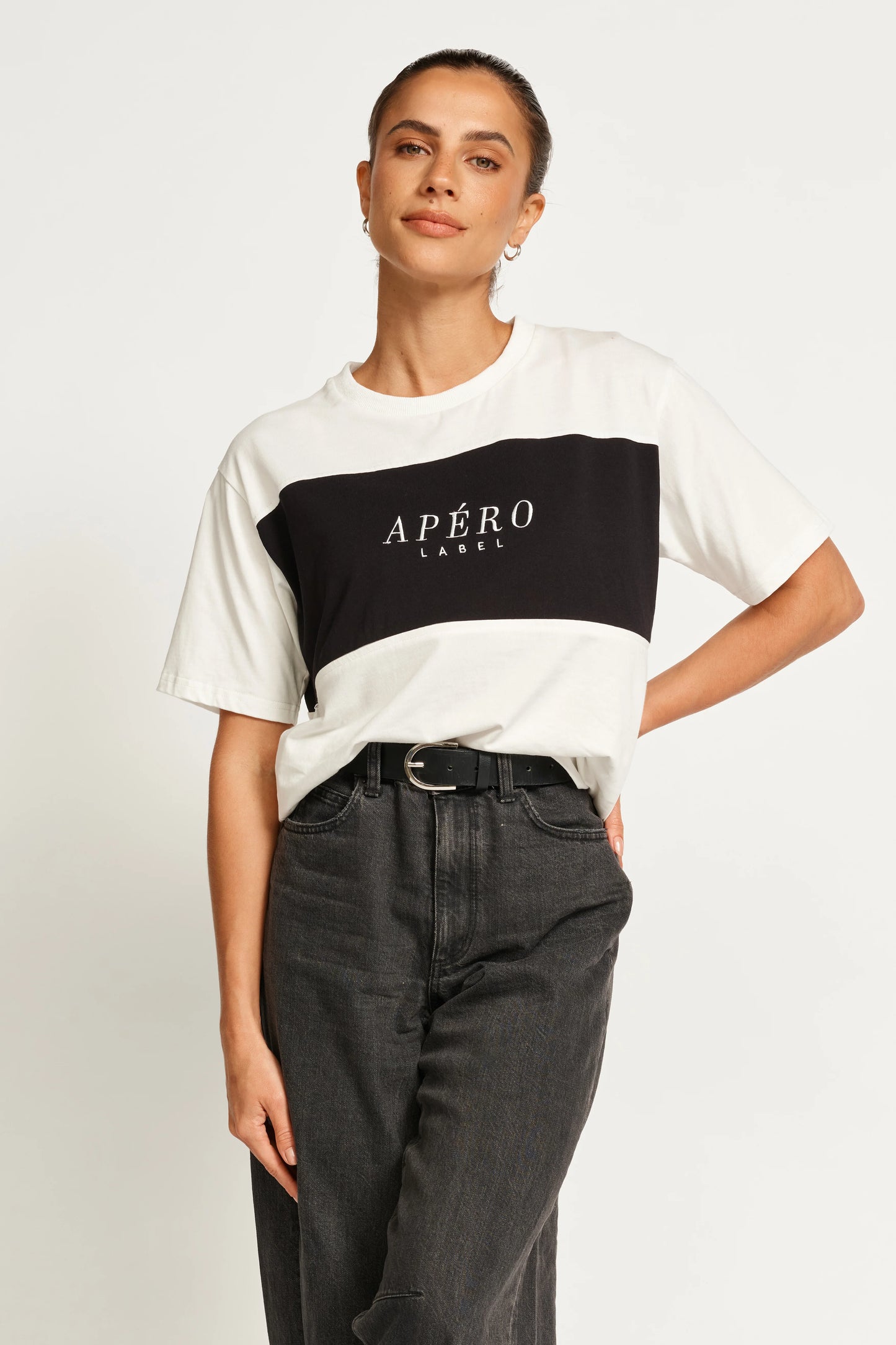 Nouveau Embroidered Panel Tee - White / Black