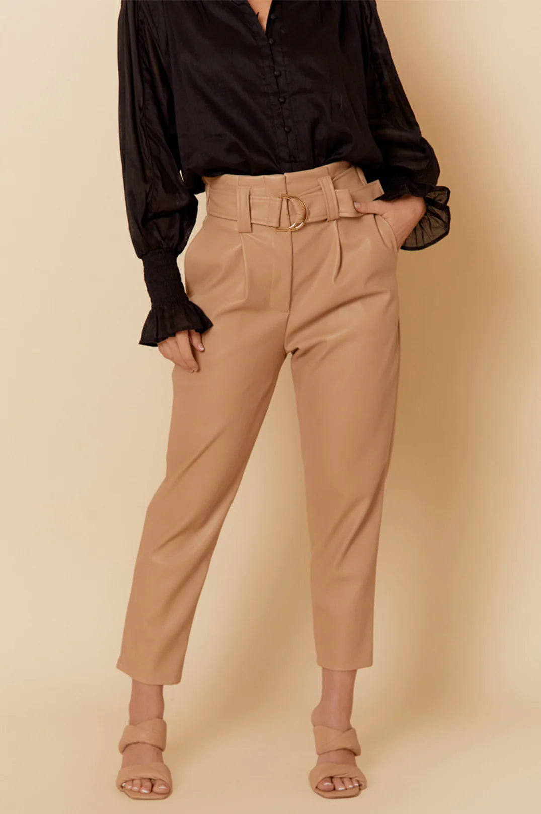 Alexis Faux Leather Pants (Camel)