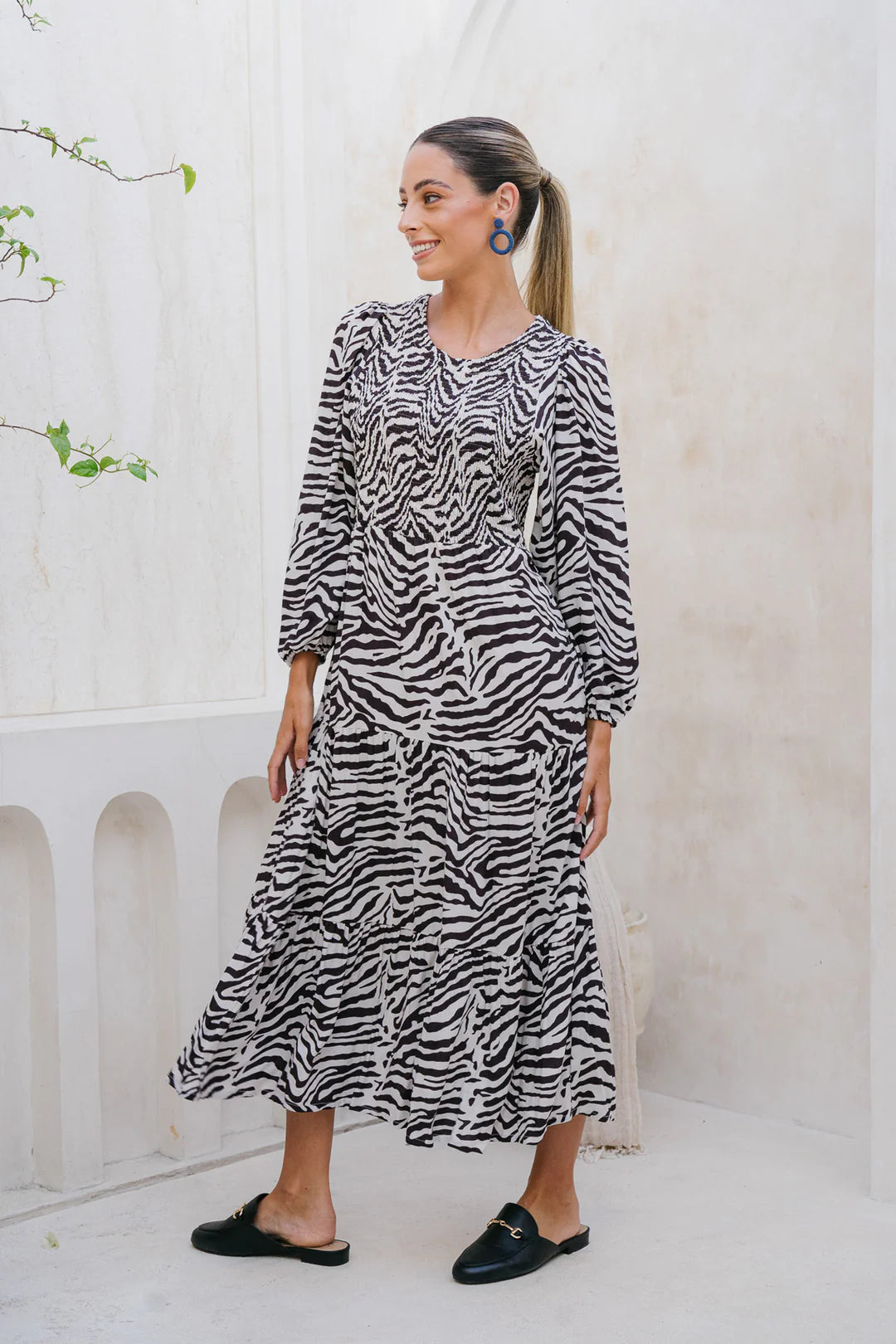 Minden Shirred Dress in Wild Ones