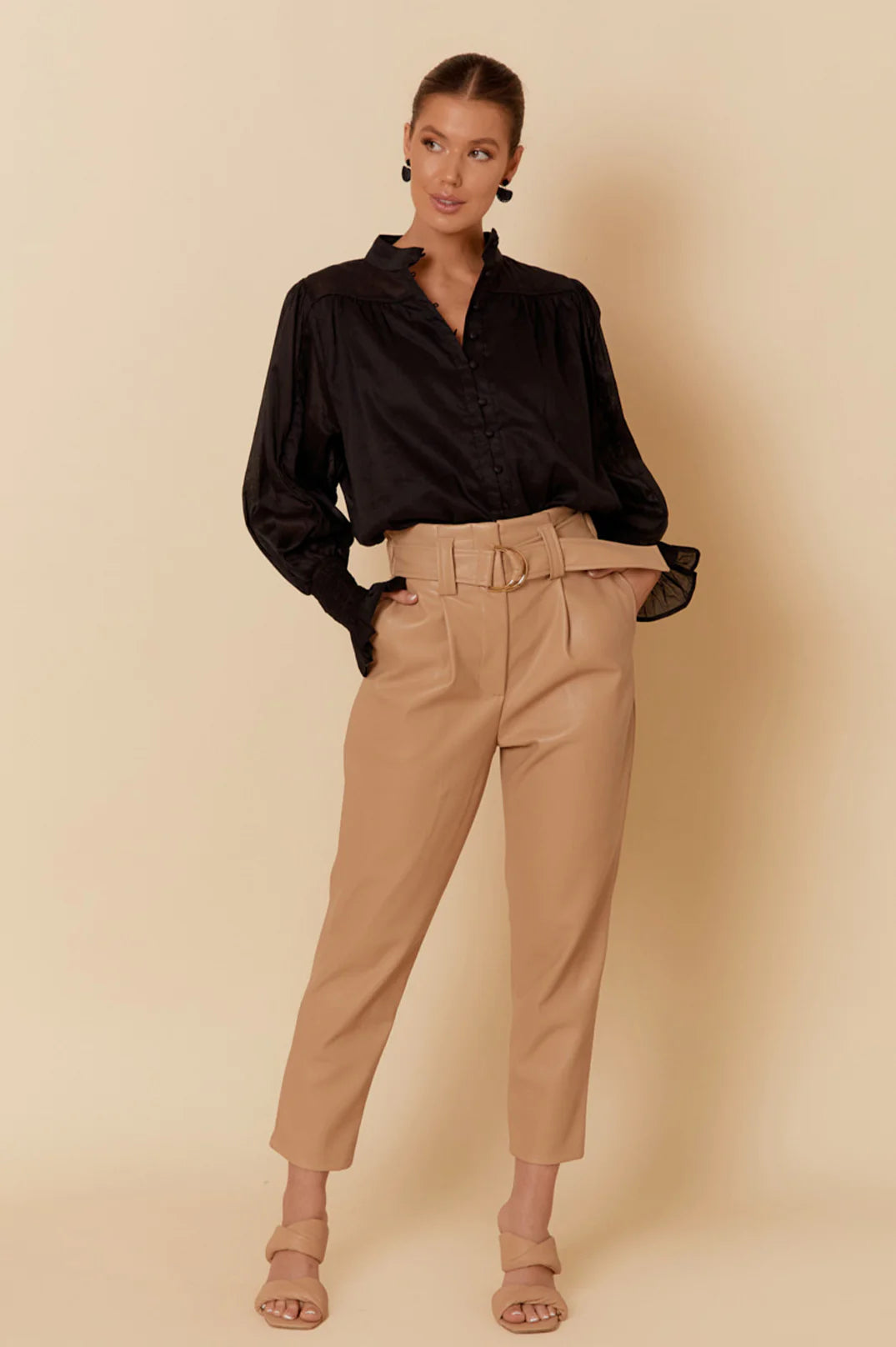 Alexis Faux Leather Pants (Camel)