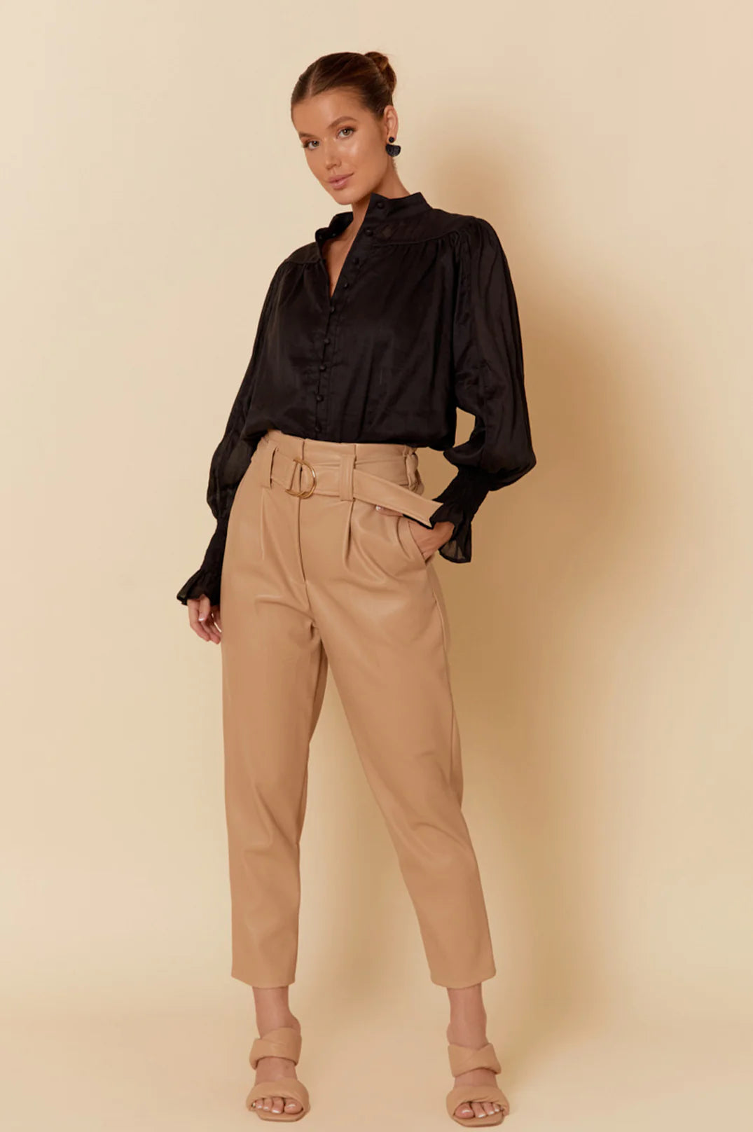 Alexis Faux Leather Pants (Camel)