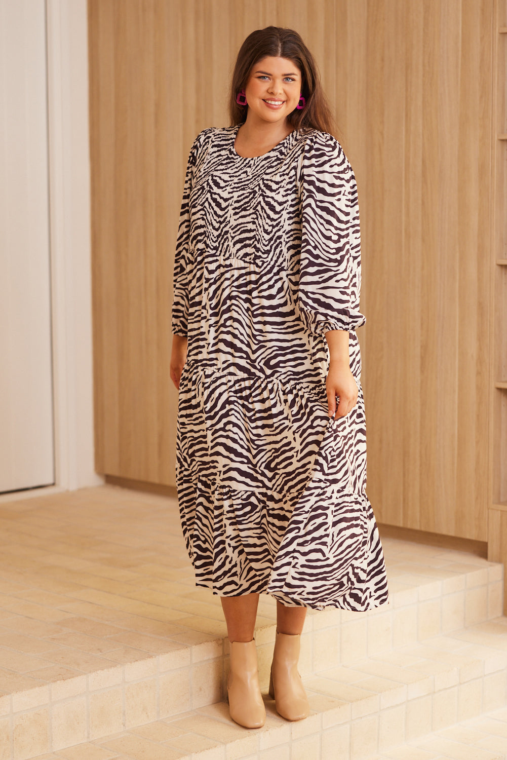 Minden Shirred Dress in Wild Ones