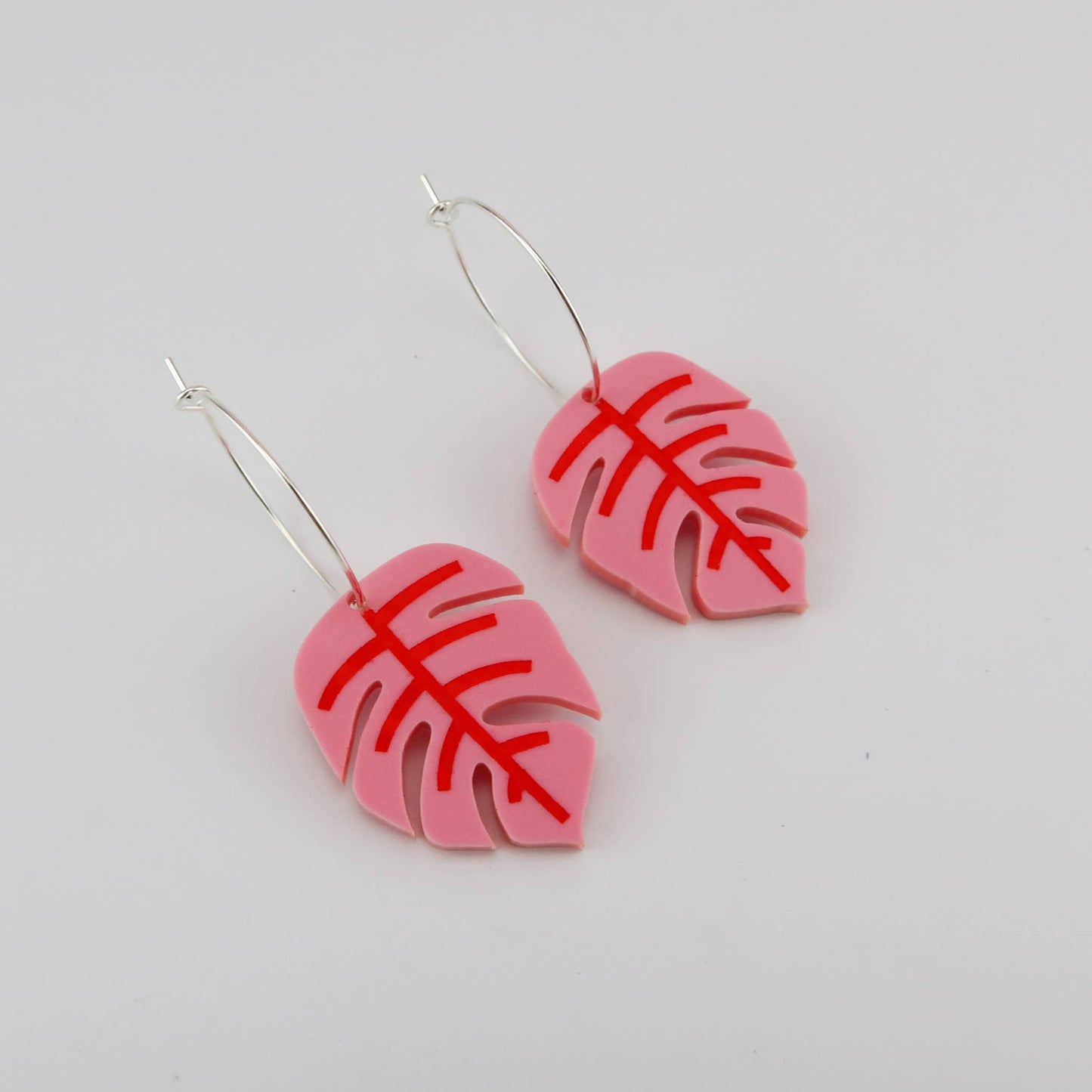 Monstera Leaf Hoop Pink / Red
