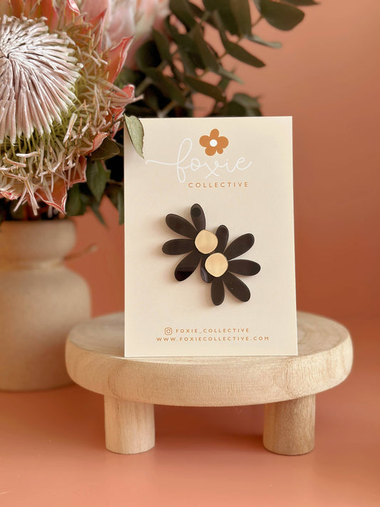 Foxie Collective - Jumbo Daisy Stud Earrings | Black + Gold |