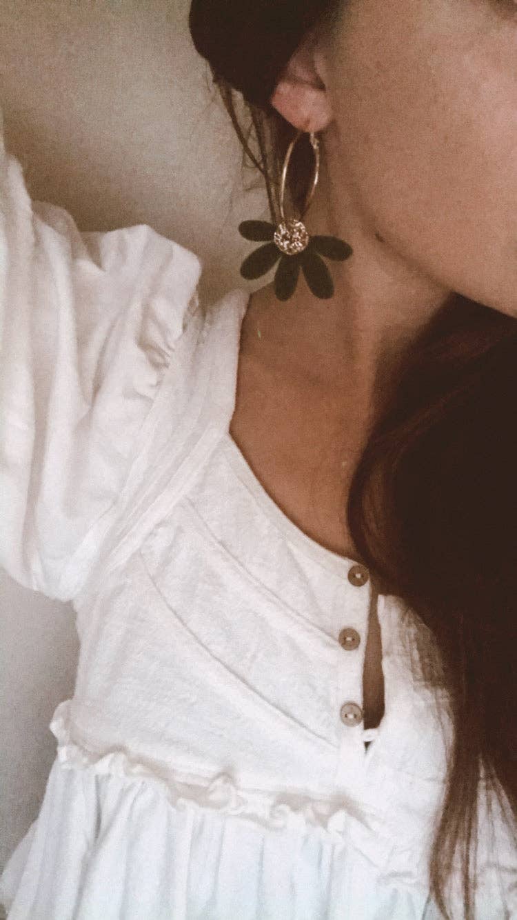 Jumbo Daisy Hoop Earrings | Olive + Gold |