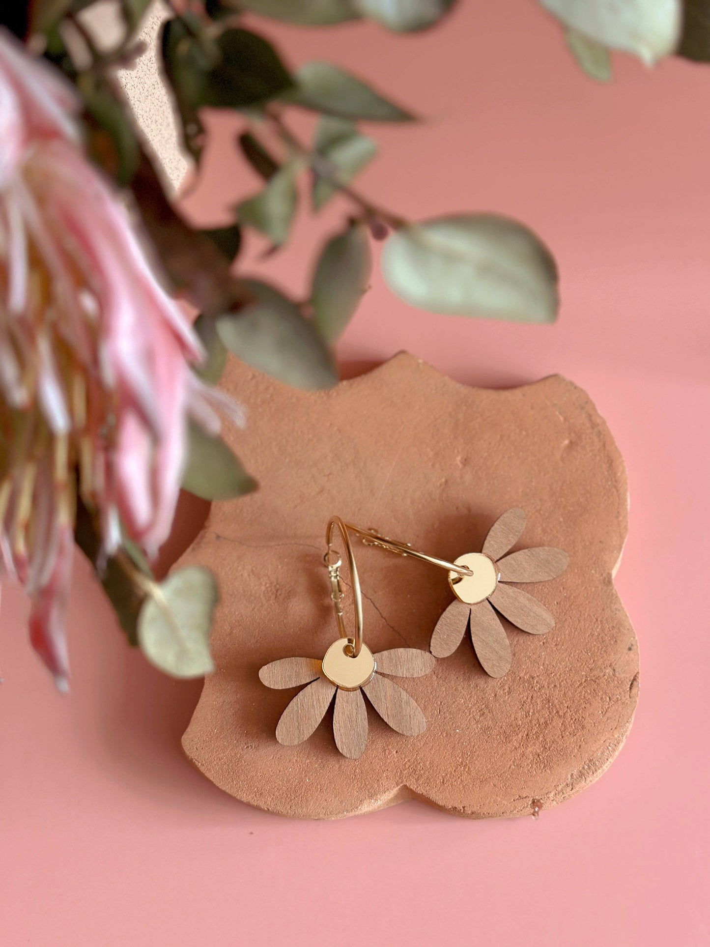 Foxie Collective - Jumbo Daisy Hoop Earrings | Cherrywood + Gold |