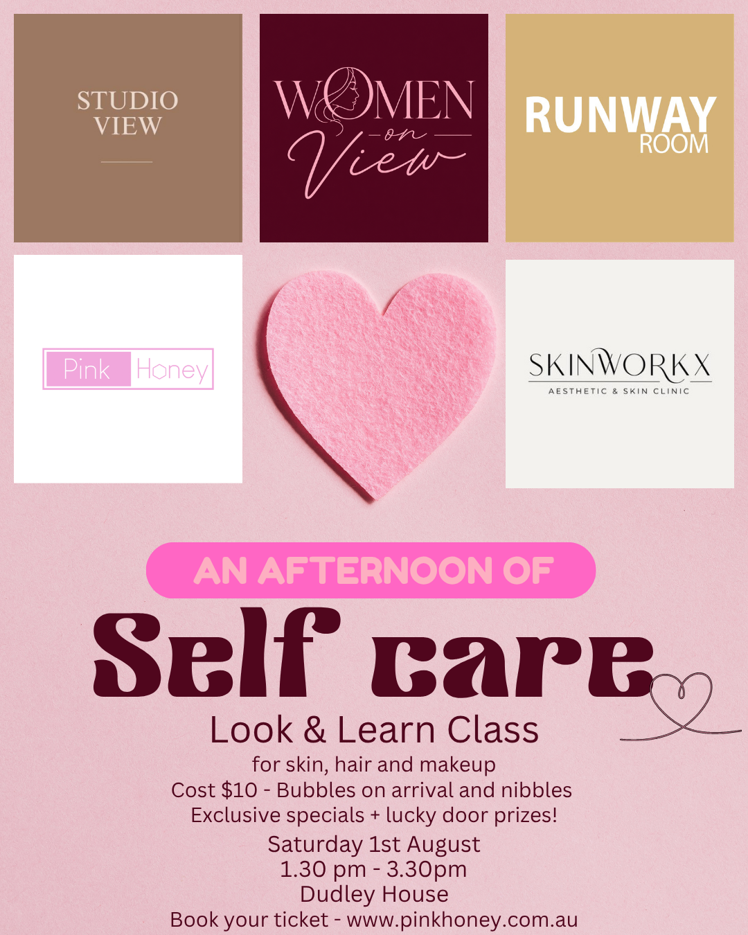 Self-Care Workshop | Skinworkx Bendigo, Runway Room with Pink Honey & Studio View
