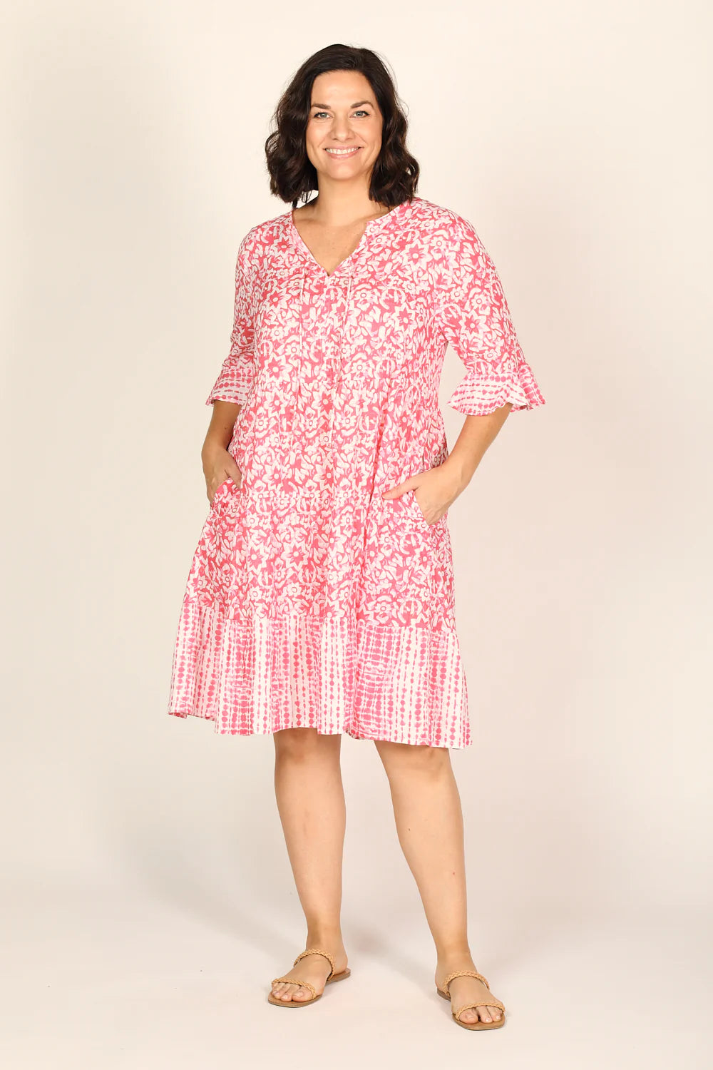 Scout Tiered Dress in Shibori Pink