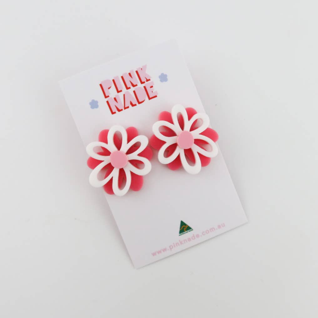 Dahlia Flower Statement Stud: Red