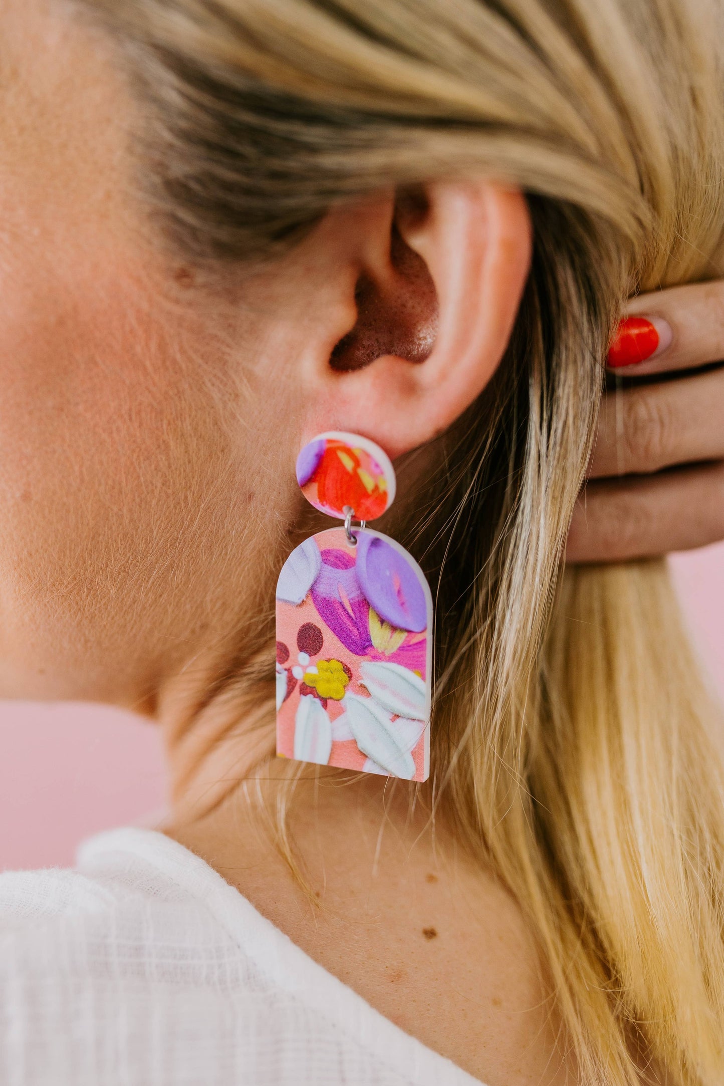 Pink Nade - Shelley Poppy and Daisy Print Dangle Earrings