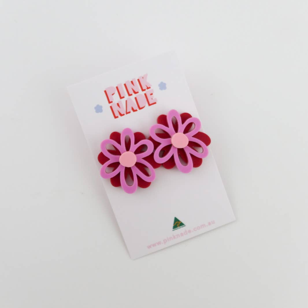 Pink Nade - Dahlia Flower Statement Stud: Orange