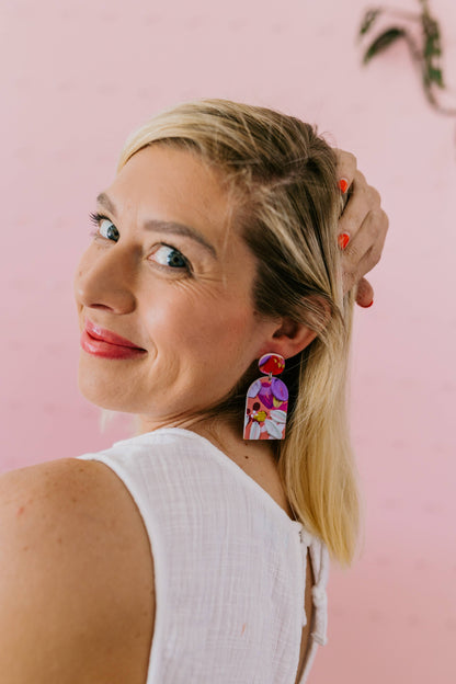 Pink Nade - Shelley Poppy and Daisy Print Dangle Earrings