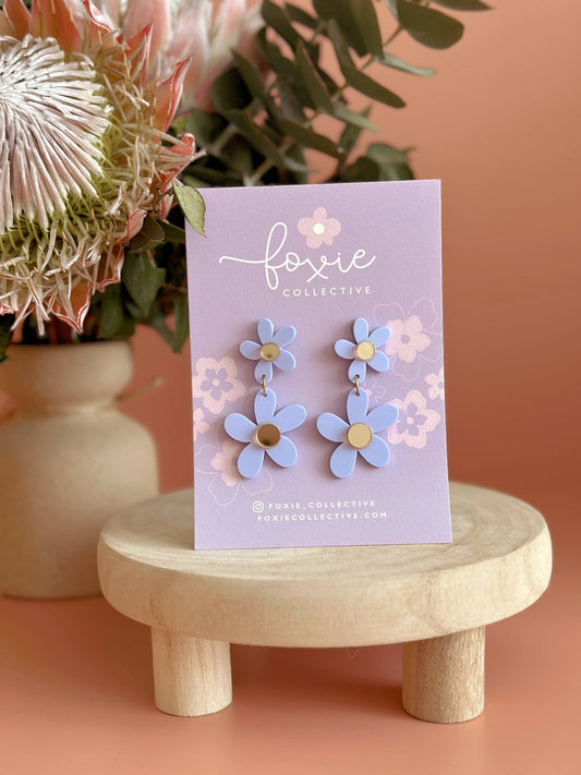 Foxie Collective - Double Daisy Dangles | Periwinkle + Gold |