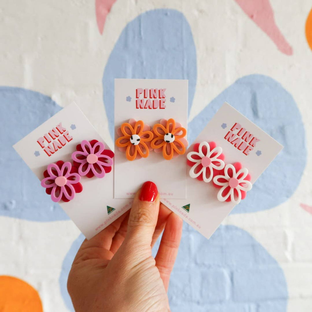 Dahlia Flower Statement Stud: Red