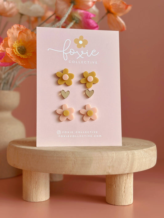 Stud Pack Trio | Mustard + Pale Pink |