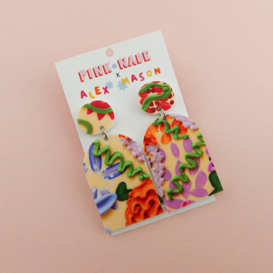 Pink Nade - Shelley Paper Daisy Print Dangle Earrings