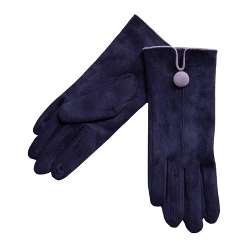 Navy: One Button Grey Border Gloves