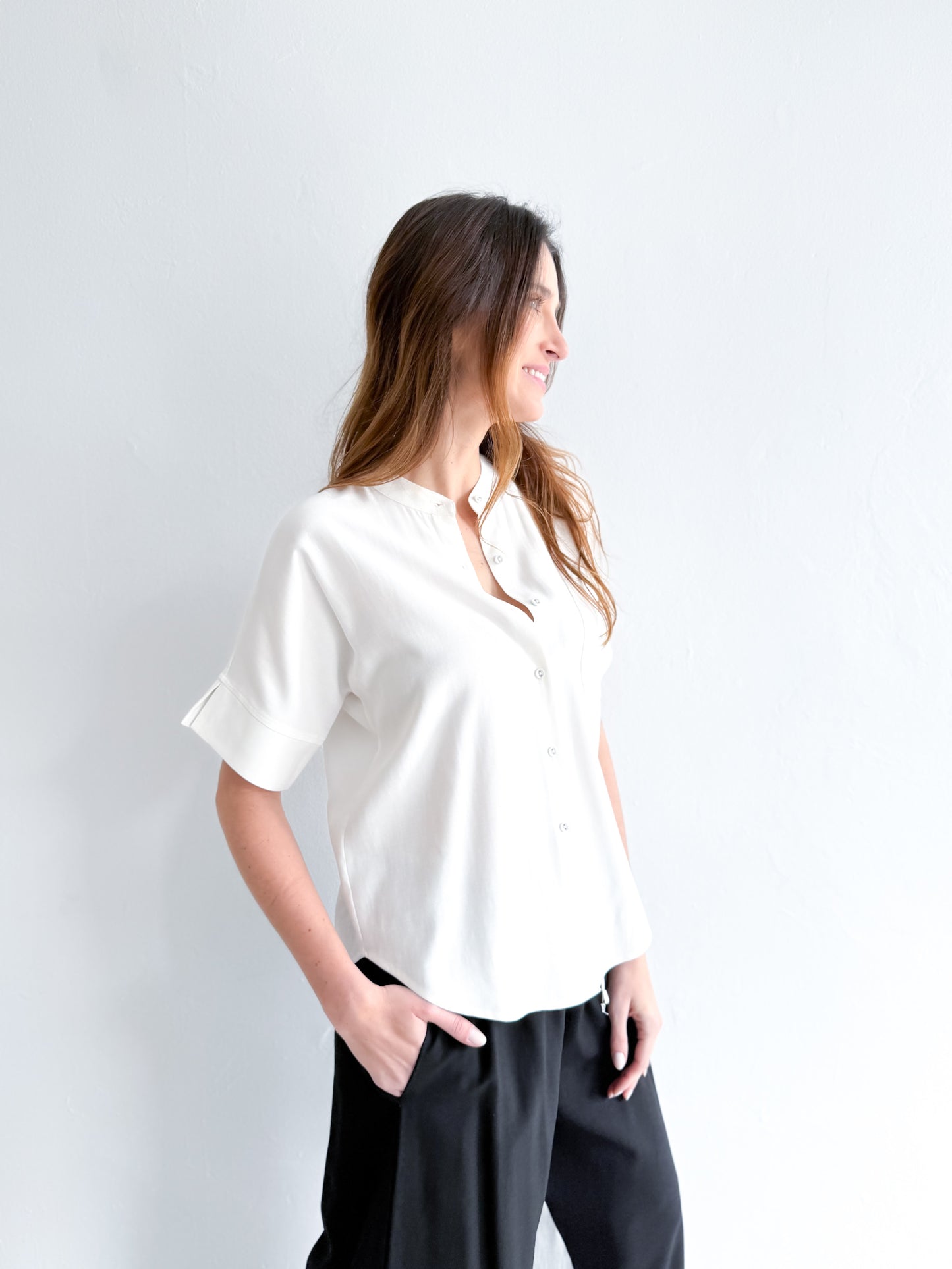 lassic Viscose Button Shirt – White