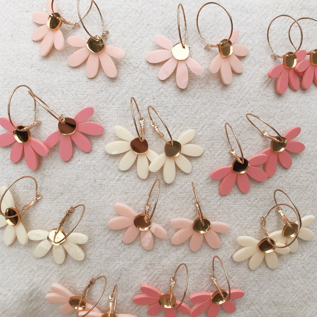 Jumbo Daisy Hoop Earrings | Pale Pink + Gold |