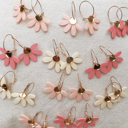 Foxie Collective - Jumbo Daisy Hoop Earrings | Pale Pink + Gold |