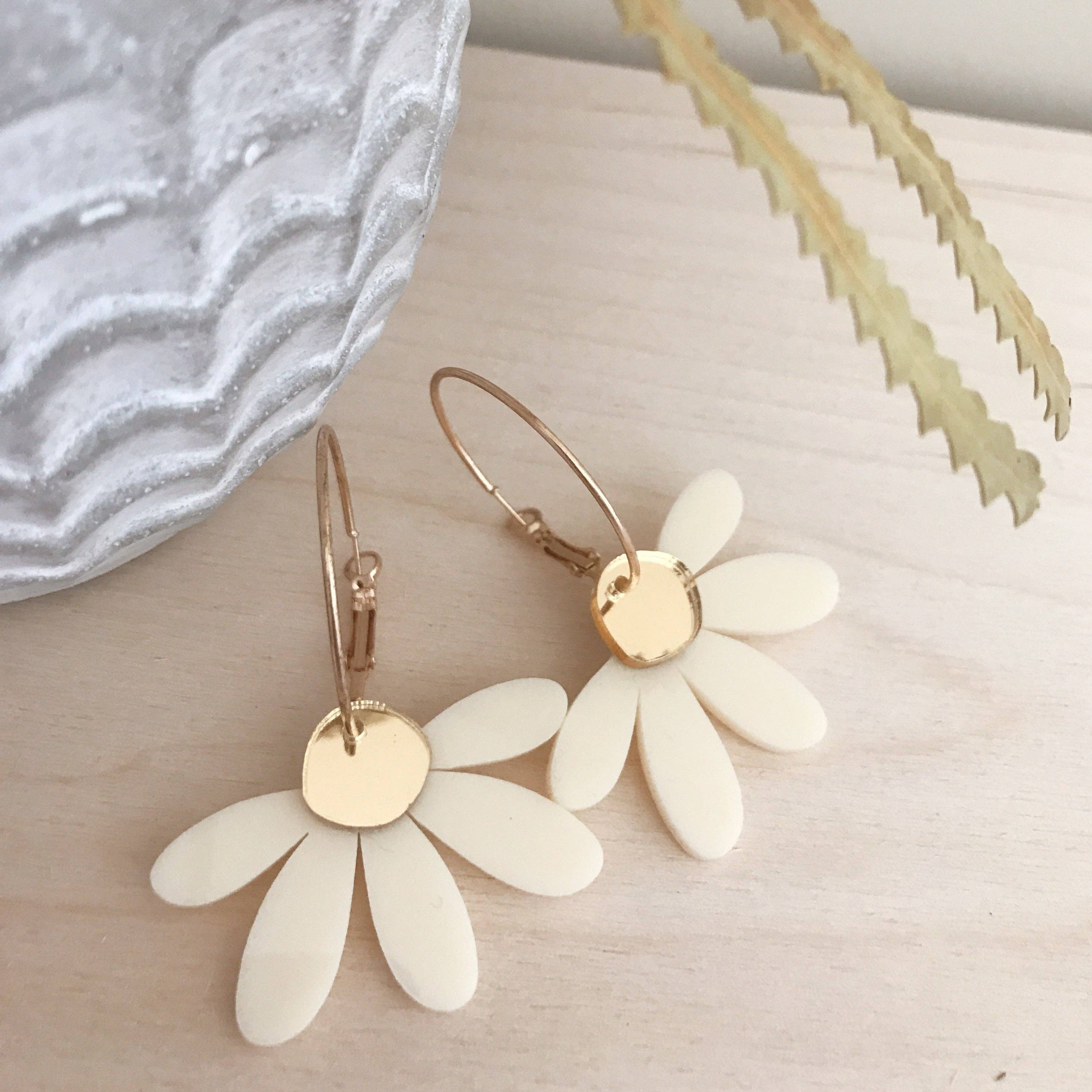 Foxie Collective - Jumbo Daisy Hoop Earrings | Cream + Gold |
