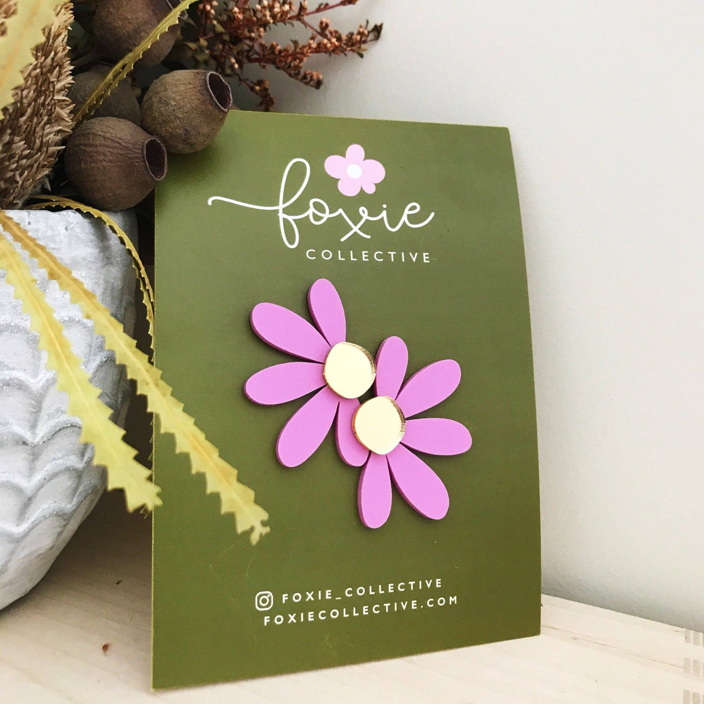 Foxie Collective - Jumbo Daisy Stud Earrings | Lilac + Gold | WHOLESALE