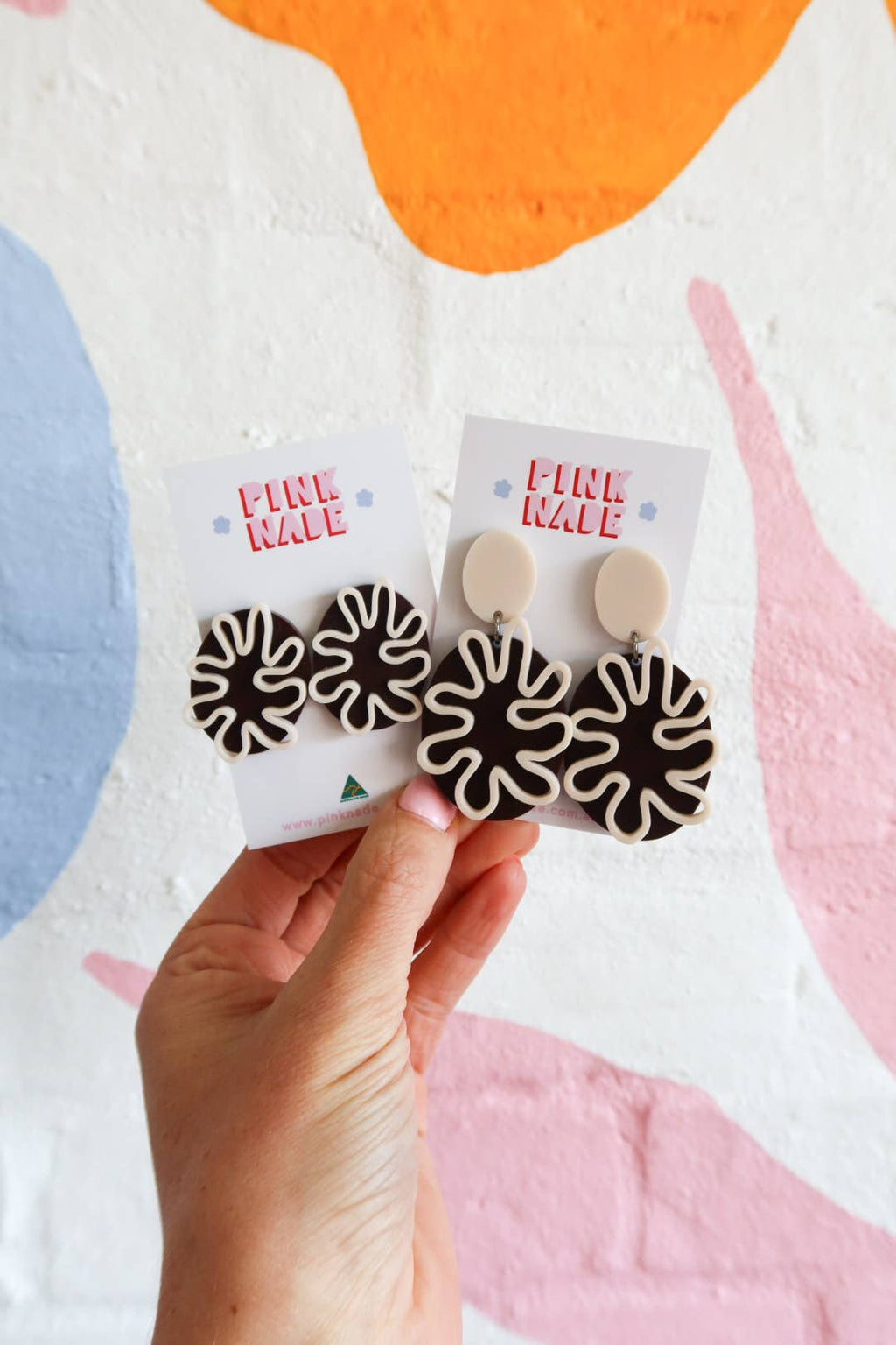 Pink Nade - The 'Nimzy' Chocolate & Stone Squiggle Dangle: Pierced