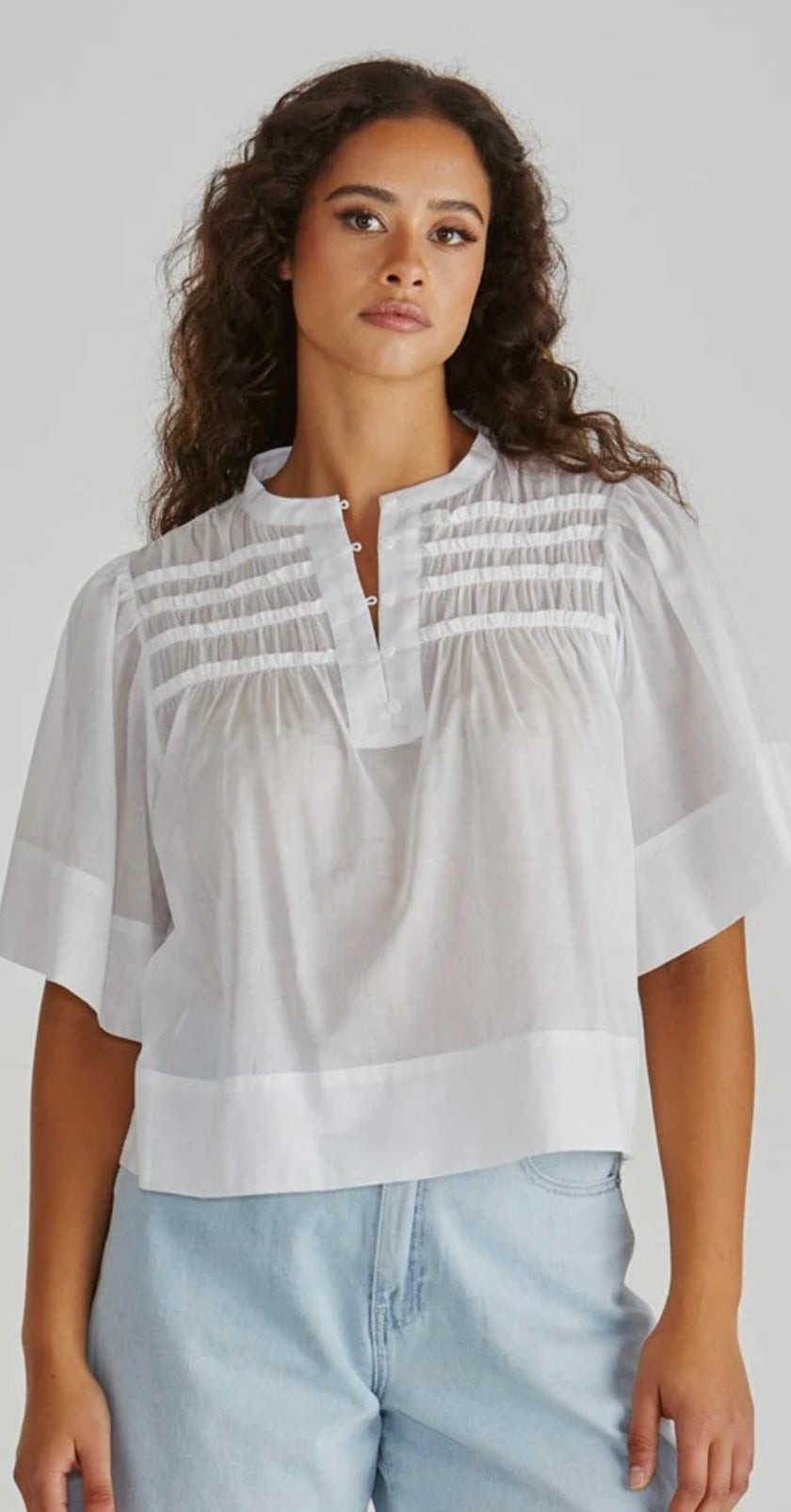 Pammi Ruffle Yoke Blouse - White
