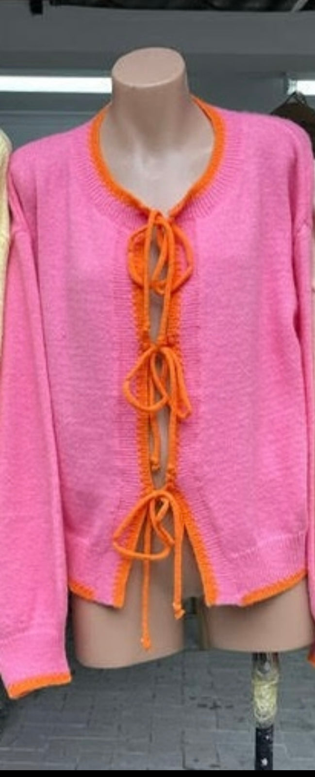 Pink tie cardigan