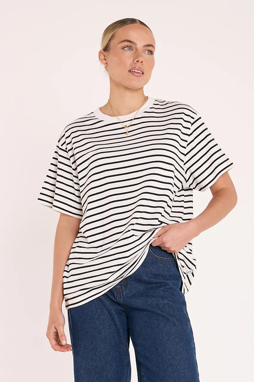 Carter Tee - White Black Stripe