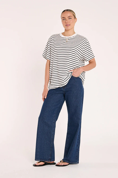 Carter Tee - White Black Stripe