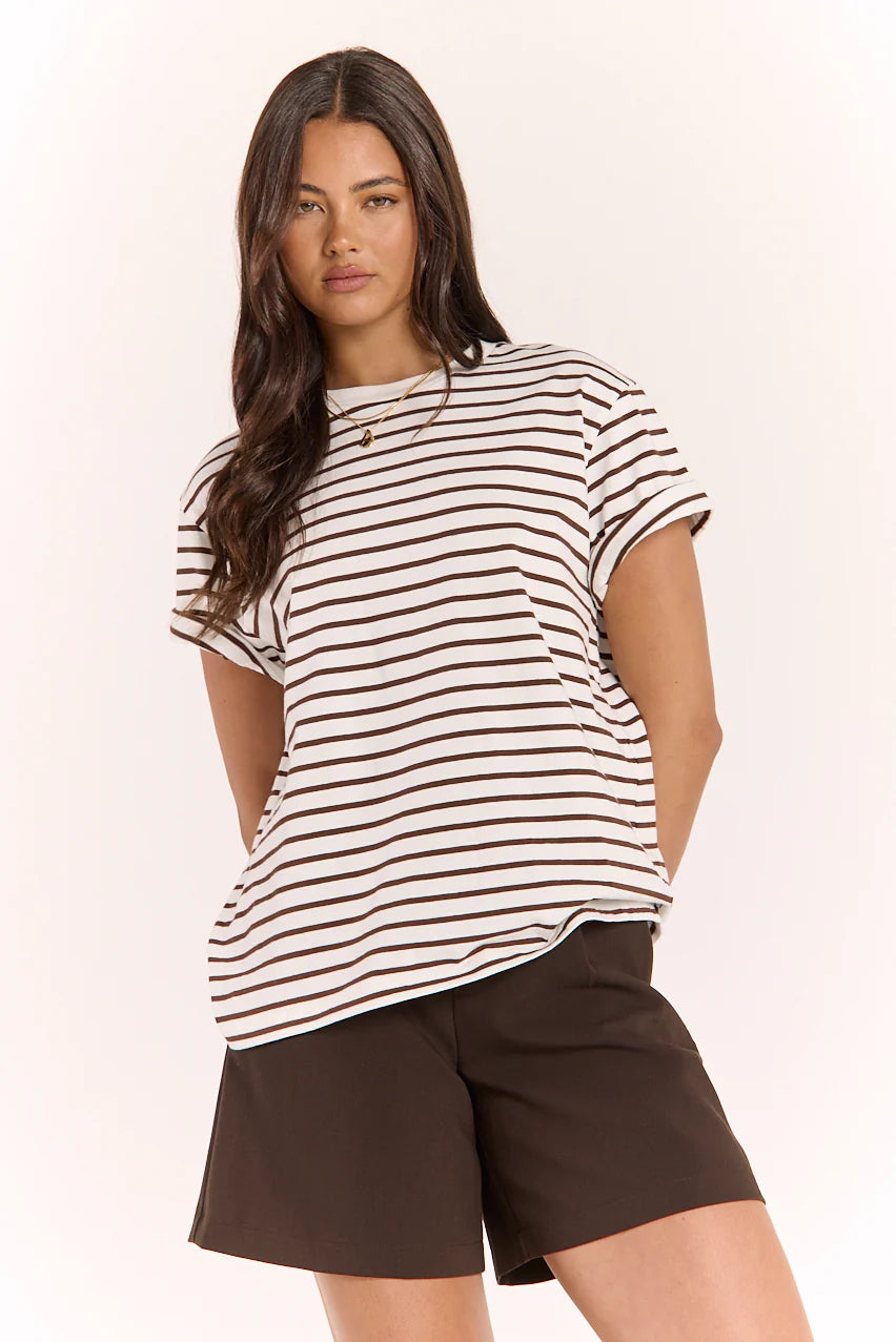 Carter Tee - White Black Stripe