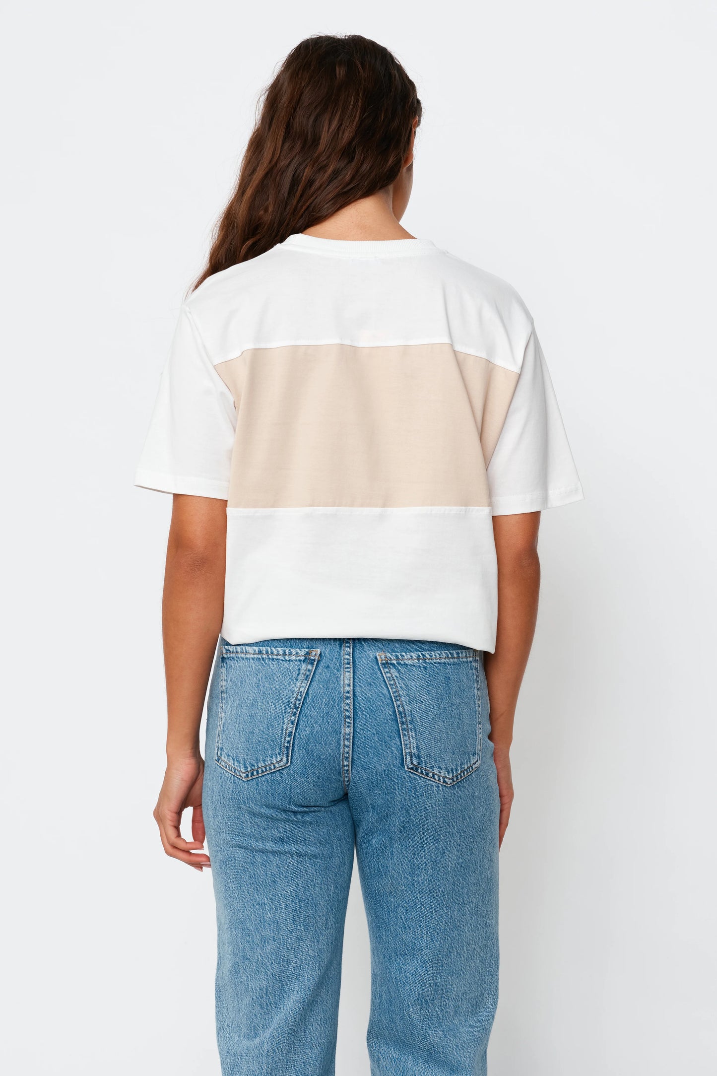 Dual Embroidered Panel Tee - White / Beige