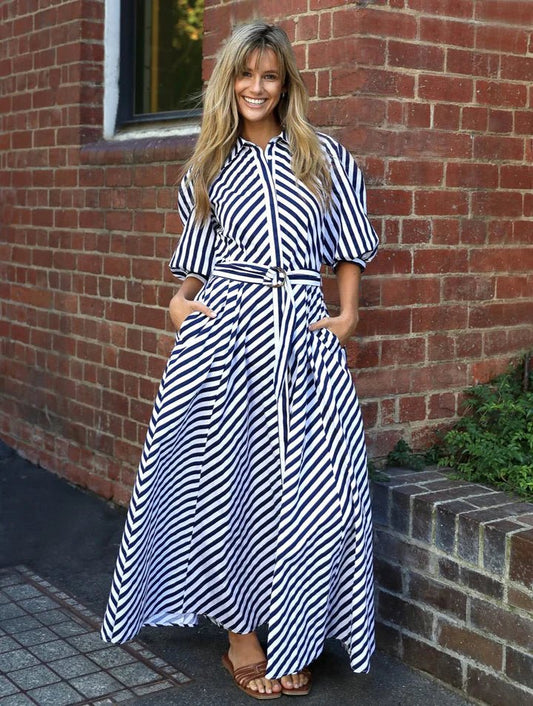 Bianca Dress (Navy Stripes)