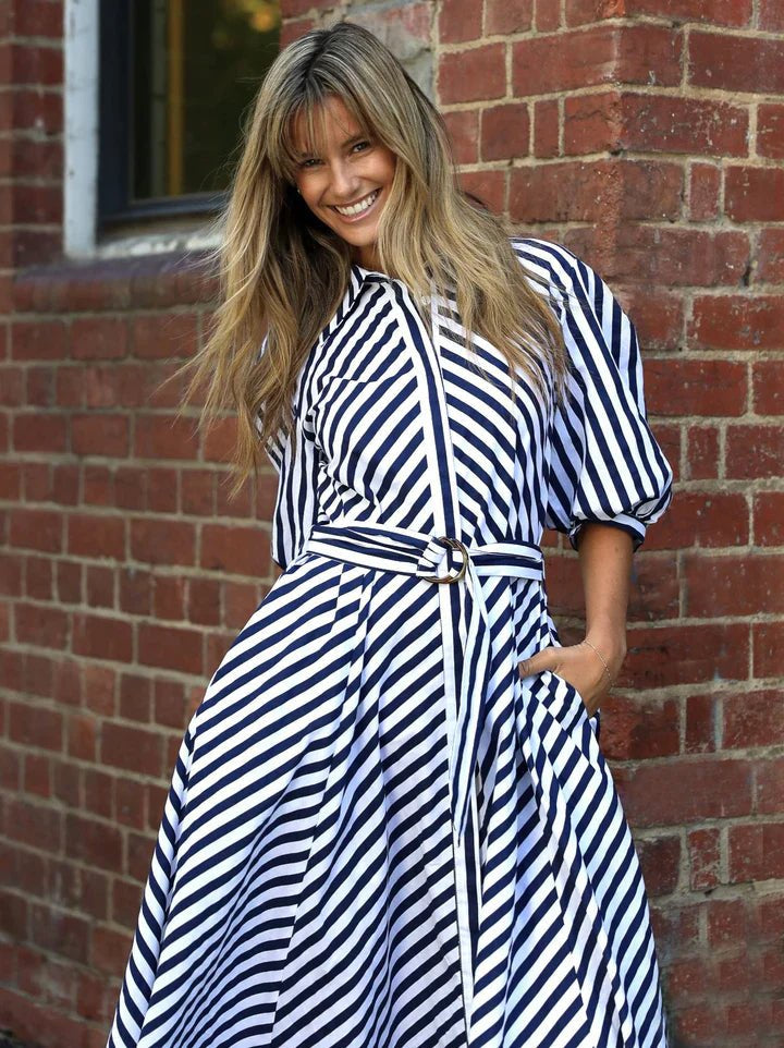 Bianca Dress (Navy Stripes)