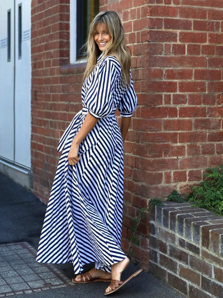 Bianca Dress (Navy Stripes)