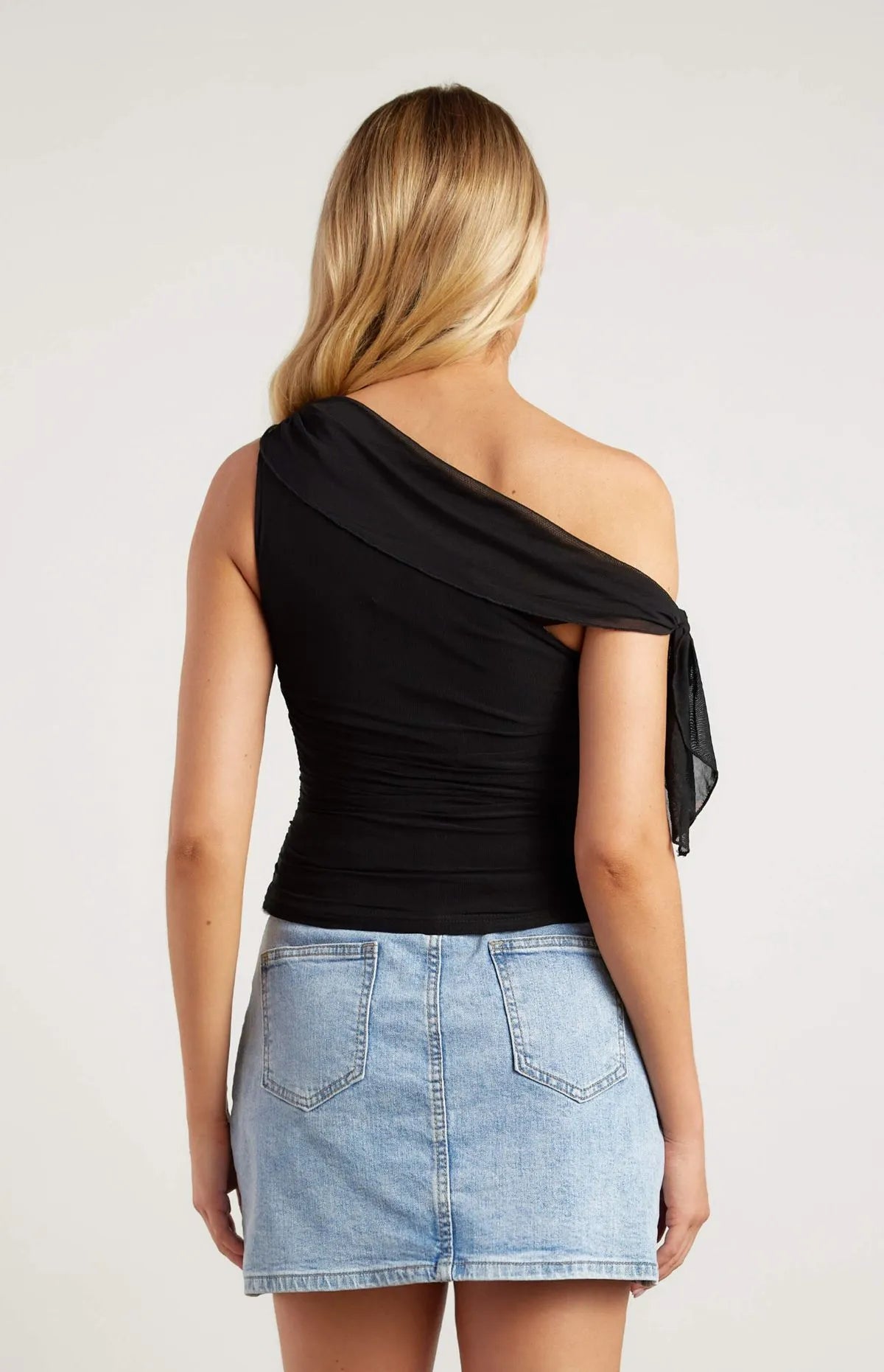 ASYMMETRIC NECKLINE SHOULDER TIE TOP