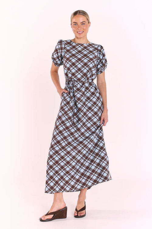 Loretta Dress - Blue Chocolate Check