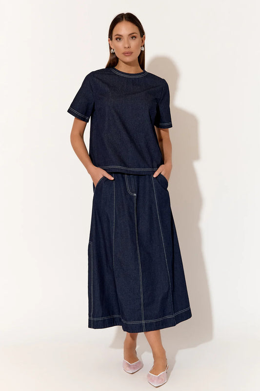 ALEXANDRIA LIGHT WEIGHT DENIM SKIRT (DENIM)