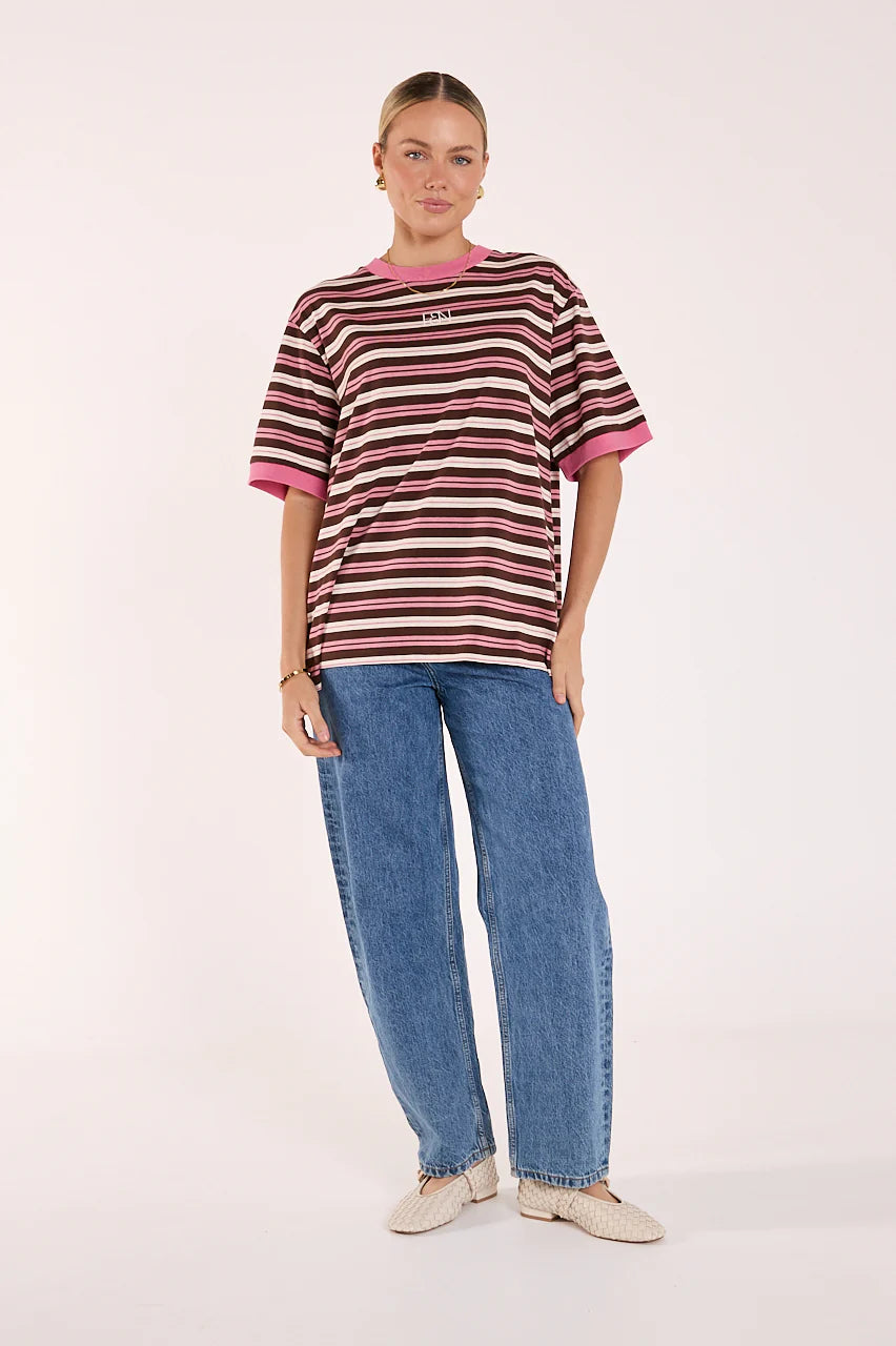 Ringer Stripe Tee - Musk Chocolate Stripe