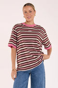 Ringer Stripe Tee - Musk Chocolate Stripe