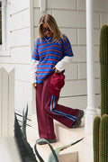 Noah Cropped Pant - Plum Blue Stripe